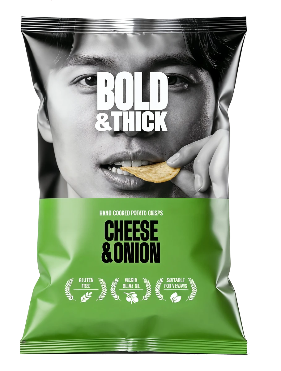 BOLD&THICK Cheese & Onion Premium Hand Cooked Potato Crisps