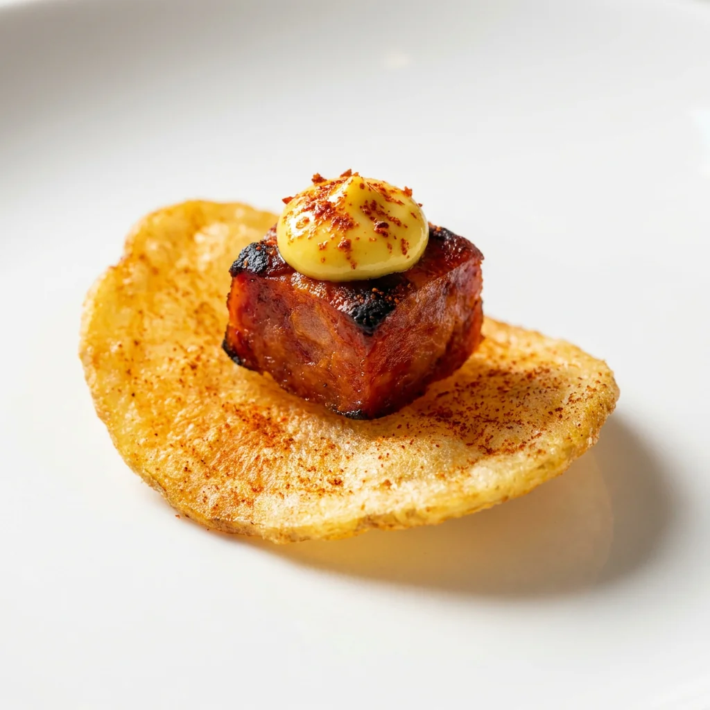 Chorizo Fire Bite served as one visible BOLD & THICK crisp canapé on a white seamless background